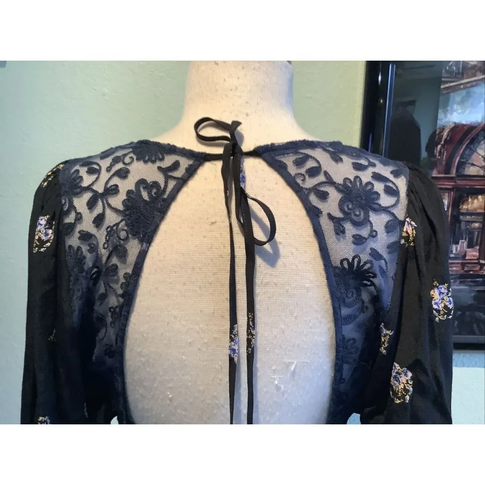 Free People Size 6 Mockingbird Black Clove Floral Mini Dress $128 New - Picture 5 of 9